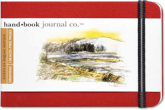 Handbook Journal Co. Artist Travelogue Travel Notebook for Drawing and Sketching, Vermilion Red, Pocket Landscape 3.5 x 5.5 Inches, 130 GSM Paper, Hardcover w/Pocket