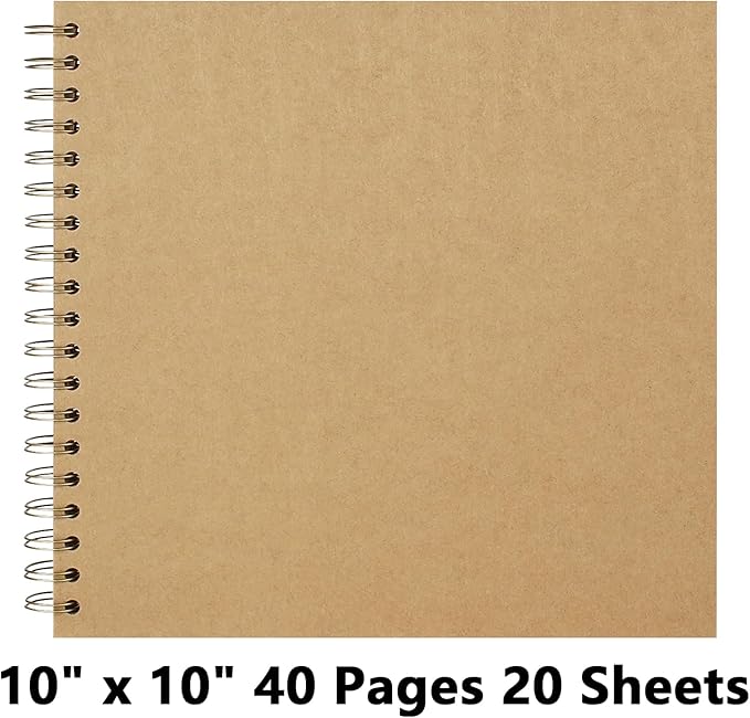 10X10 Inch DIY Scrapbook Photo Album, Kraft Blank Paper Scrap Book 40 Pages Memory Book for Wedding Family, Kraft Color