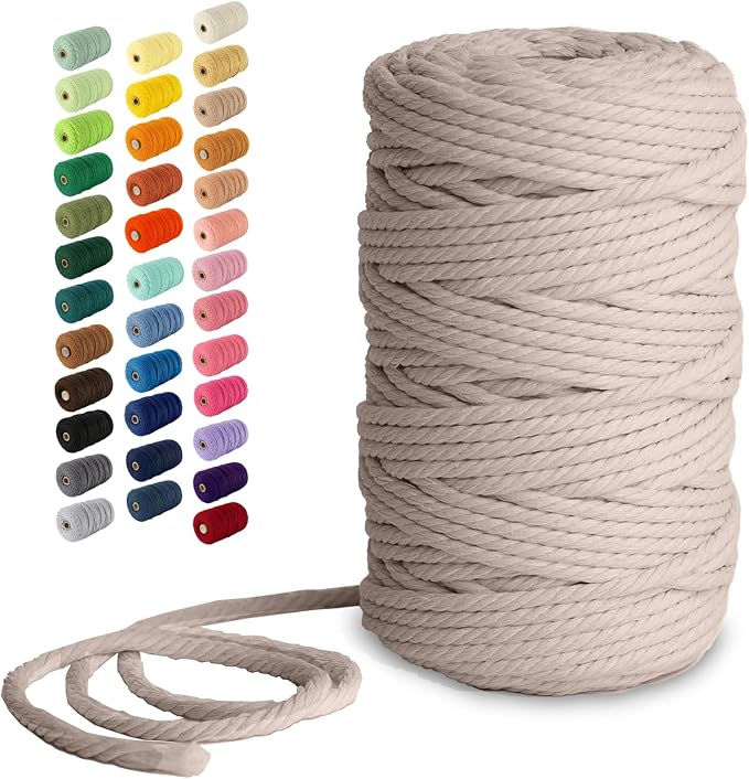 Nook Theory Macrame Cord - 5mm 109 Yards Cotton Rope, 3mm 4mm Yarn, String for Crafts, Perfect for Macrame Wall Hanging and Boho Decorations (Sand)