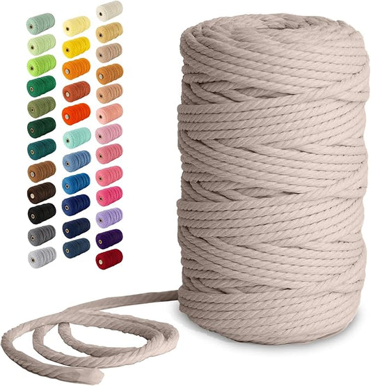 Nook Theory Macrame Cord - 5mm 109 Yards Cotton Rope, 3mm 4mm Yarn, String for Crafts, Perfect for Macrame Wall Hanging and Boho Decorations (Sand)