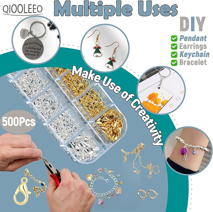 5 Sizes(1200pcs) Open Jump Rings for Jewelry Making, Gold & Silver Non-Tarnish O Ring Connectors, DIY Necklace Repair, Bracelets, Earrings, Pendants, Keychains, Lobster Clasps, Charms