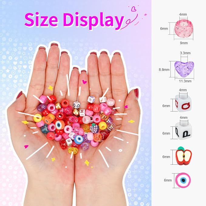 2400pcs Pony Beads 72 Colors 9mm Friendship Bracelets Making Kit, Rainbow Kandi Beads Bulk Letter Beads for Name Bracelets Jewelry Making Crafts with Elastic String