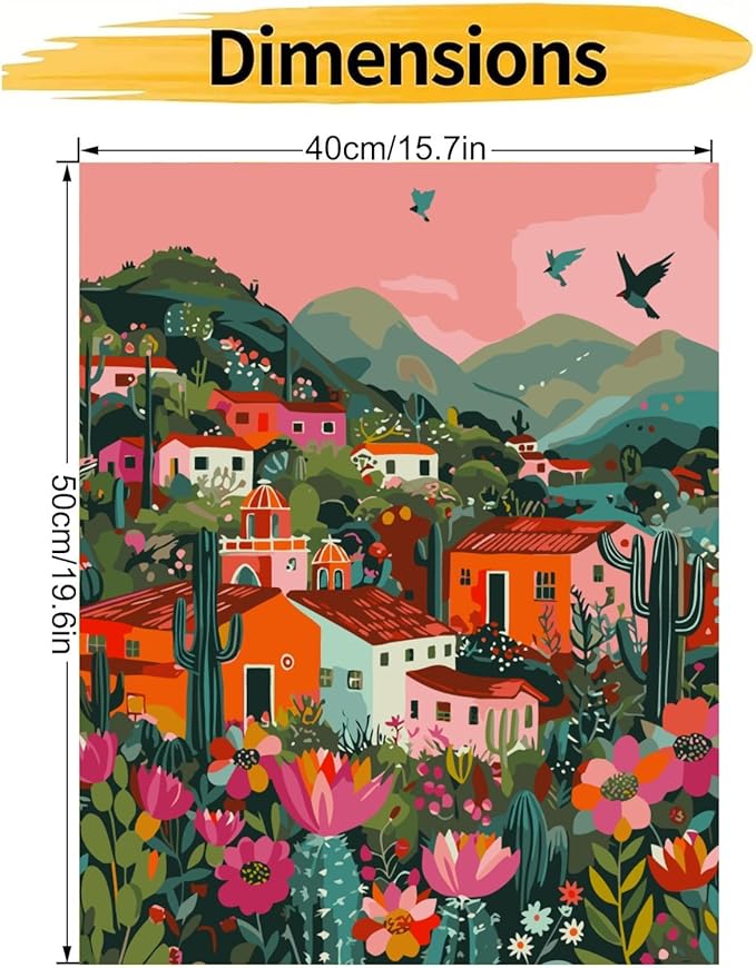 Paint by Numbers Kit for Adults Beginner, Mexican Village Building Adult Paint by Number Kits on Canvas, DIY Acrylic Oil Easy Painting by Numbers for Home Wall Decor 16X20 inch (Without Frame)