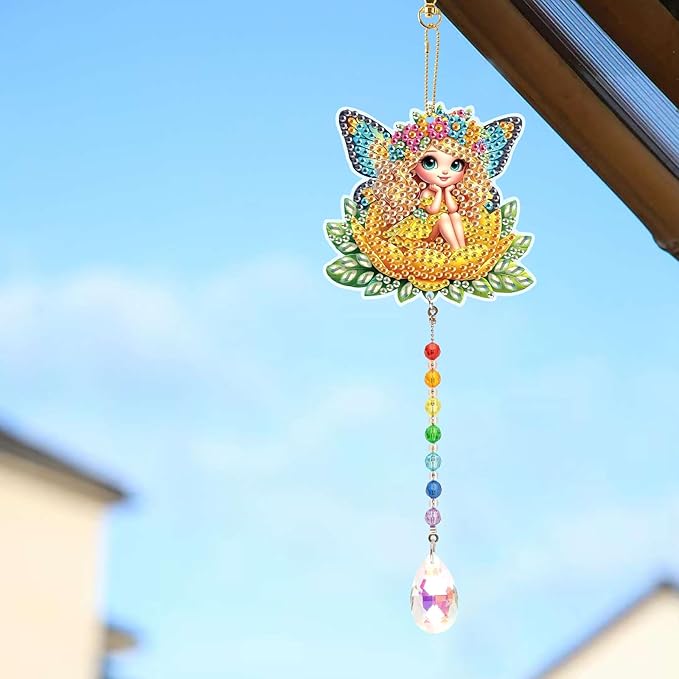 TDFERAN Diamond Pinting During Fairy Diamant Art Hanging Sign Onament Plant Pendants Wind Chimes Wall Hanging in Living Room Dorridor Diamond Art Hanging Sign Onamen Sunshine Catcher