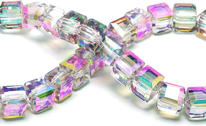 8mm Sparkle Cube Crystal Beads for Jewelry Making - Faceted Spacer Beads for Bracelets(94-100pcs, Sunny Pink)