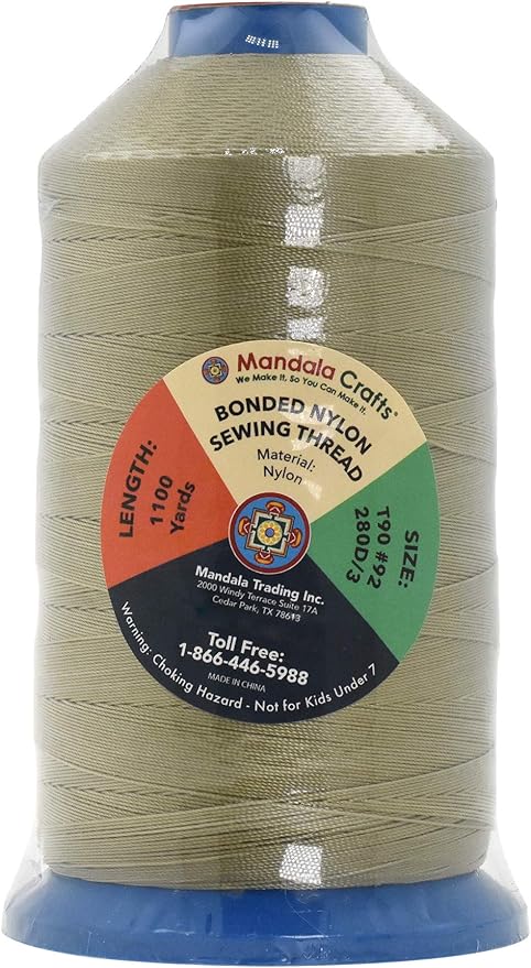 Mandala Crafts Size 92 280D T90 Bonded Nylon Thread - Beige 1100 YDs Tex 90 Heavy Duty Sewing Threads for Leather, Jeans, Weaving, Outdoor Marine Upholstery
