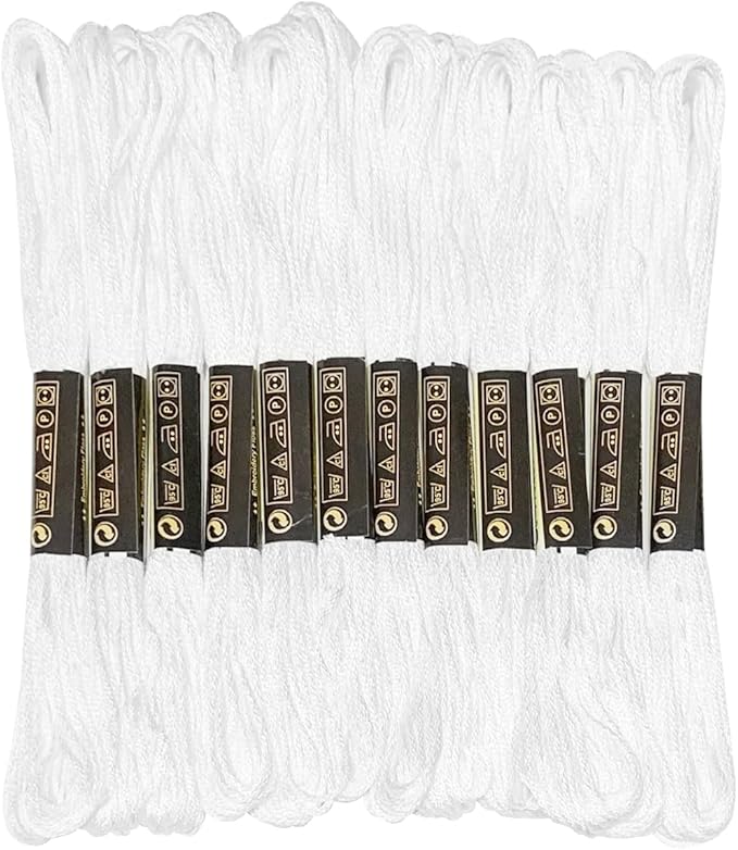 12 Skeins Embroidery Floss White Color, Friendship Bracelet String Cross Stitch Embroidery Thread Floss Bracelet Making Yarn, Craft Floss（White）