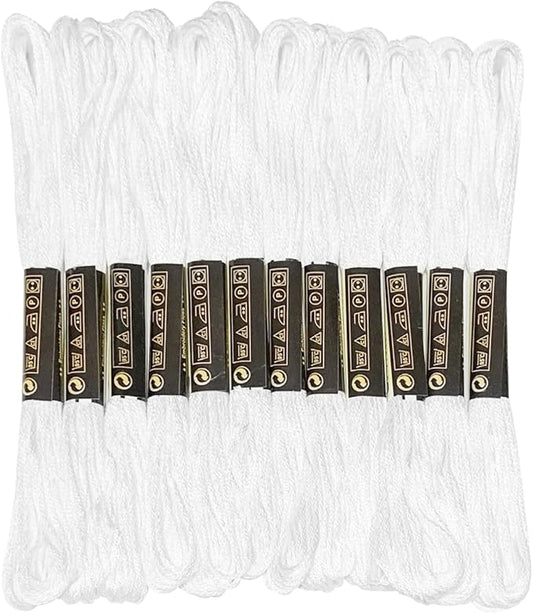 12 Skeins Embroidery Floss White Color, Friendship Bracelet String Cross Stitch Embroidery Thread Floss Bracelet Making Yarn, Craft Floss（White）