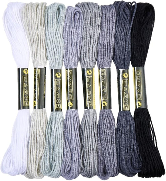 8 Skeins Embroidery Thread Friendship Bracelets String Cross Stitch Threads Cotton Floss Yarn 6 Ply 65yard 1.2mm for DIY Jewelry Making Sewing Needlework Knitting Stitching Craft Supply Gray