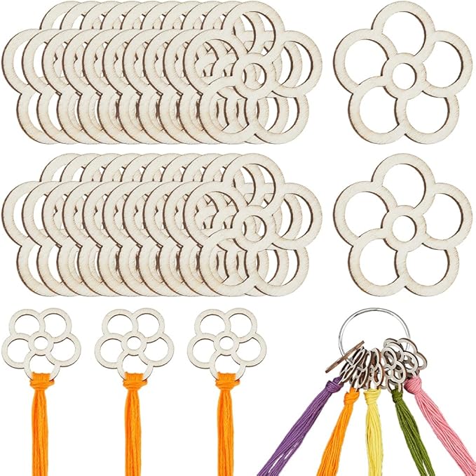 GORGECRAFT 100Pcs Flower Wood Thread Embroidery Floss Organizer Chips 1.54x1.5 Inch Cross Stitch Board Card Bobbins Holder with Floss Ring for Cross Cotton Thread Craft DIY Sewing Storage
