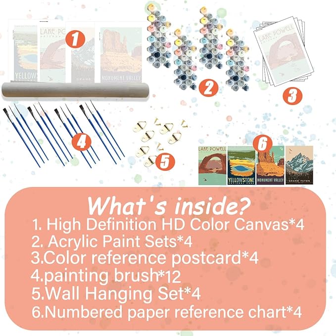 TONGZONGFU 4 Pack National Park Paint by Numbers Kit for Adults Beginners - 10x14 Inch Easy Paint by Number Landscape Kits on Canvas,Wander Painting National Parks Paint by Number