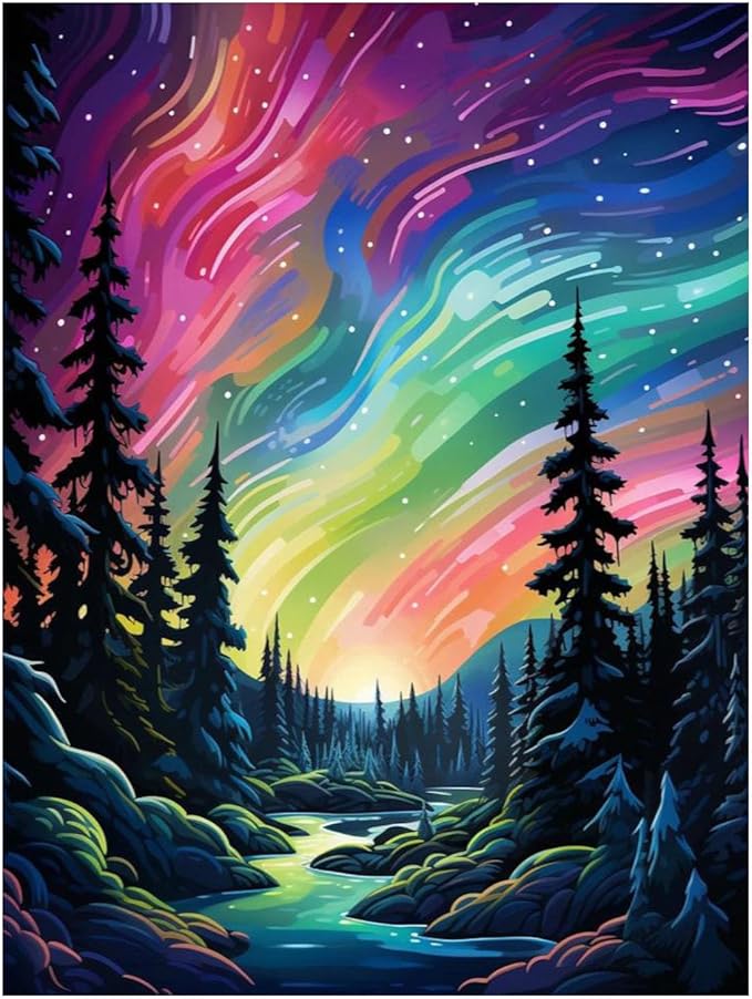 Reivworl Landscape Diamond Art Kits for Adults, Aurora Diamond Painting Kits, Gem Art Kit for Gifts and Home Interior Decor 12x16Inch