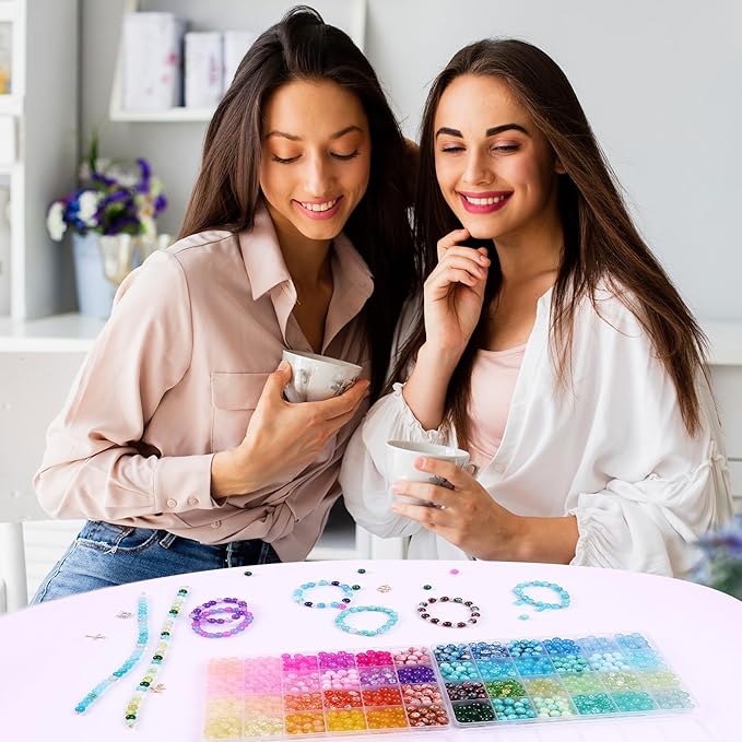 2080Pcs 8mm Glass Beads for Jewelry Making, 72 Colors Crystal Beads Bracelet Making Kit, Round Glass Beads for Bracelets and DIY Crafts, Solid, Crackle and Marble Colors, 3 Box