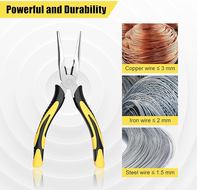 zuzuan premium long needle nose pliers-8’’, paper clamp precision, high carbon steel, soft grip with wire cutter, long nose cutting pliers for home, fishing, jewelry, crafts,2pcs