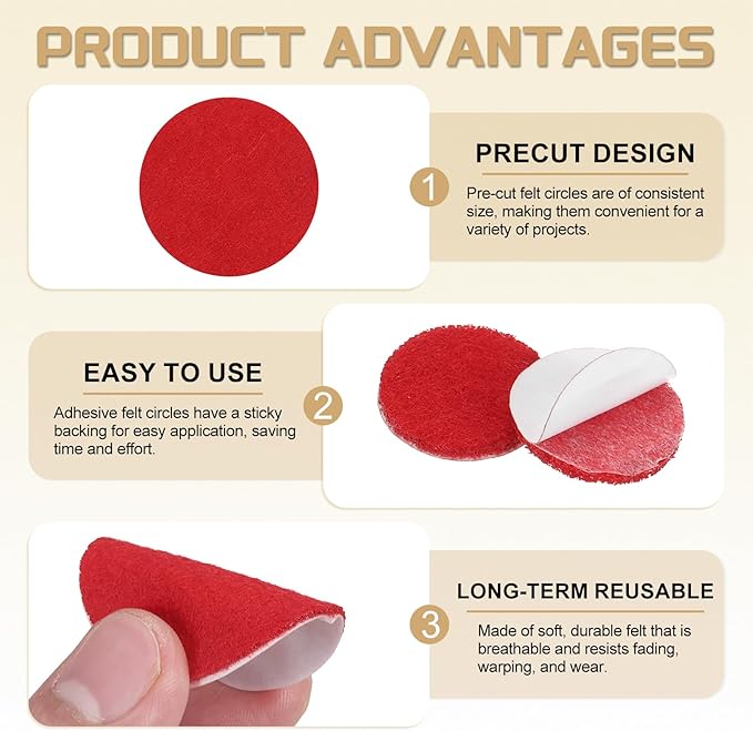 uxcell 100 Pcs Adhesive Felt Circles, 1/2" Round Non-Woven Felt Pads Stickers Dots Pre Cut for DIY Crafts Sewing Handcraft Costume Holiday Decoration, Red, Pink, Yellow, Sky Blue, Purple