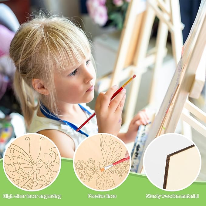 COCHIE 10 Pieces Large Spring Butterfly Unfinished Wood Crafts to Paint for Adults, Bulk Predrilled Wooden Ornaments for Painting, Butterflies Paintable Wood Slices Craft Supplies with Ropes