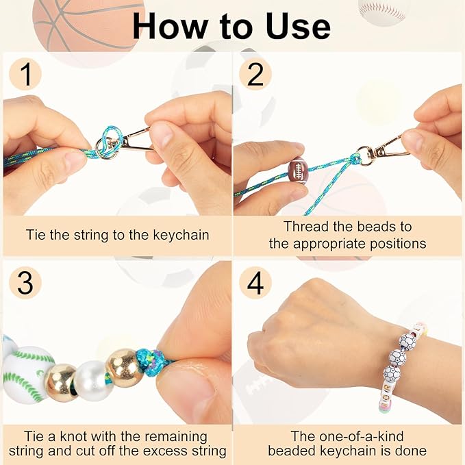 CJZMBSTY 467PCS DIY Sports Bead Keychain Making Kit, Crafts for Bag Charm Bracelet with 6 Ball Types Football Basketball Baseball Tennis Volleyball Rugby, Easy for Beginners and Ball Lover