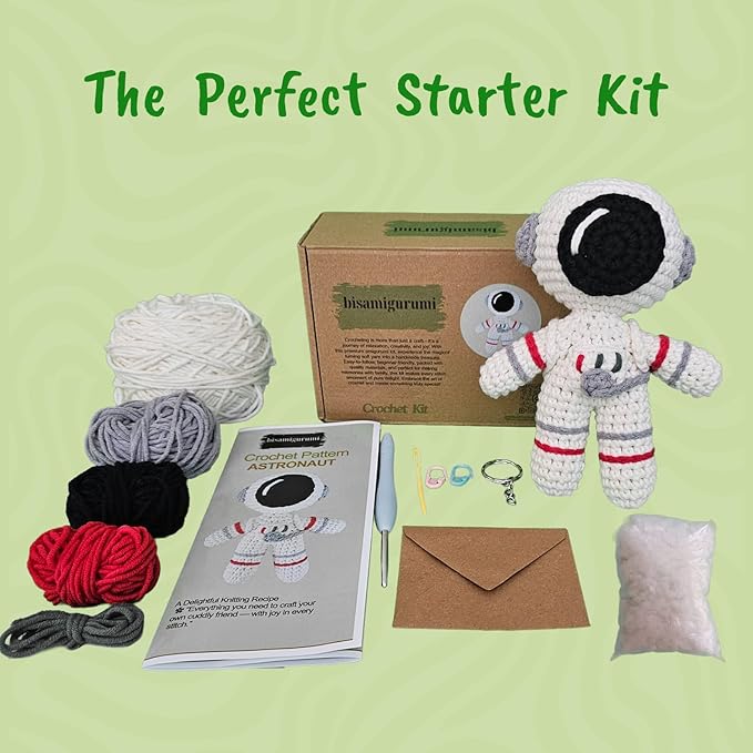 Astronaut Crochet Kit for Beginners, Amigurumi Crocheting Kit with Step by Step Video Tutorial, Crochet Kits for Adults & Kids, Easy to Learn for Ideal Christmas Gift for Adults, Extra%40 Yarn