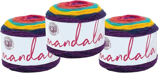 Lion Brand Yarn, Mandala DK Lightweight Yarn for Knitting, Crochet, and Crafts, Wizard, 3 Pack, Self-Striping Acrylic Fiber for Baby Blankets, Multicolor Shawls and Variegated Cardigans