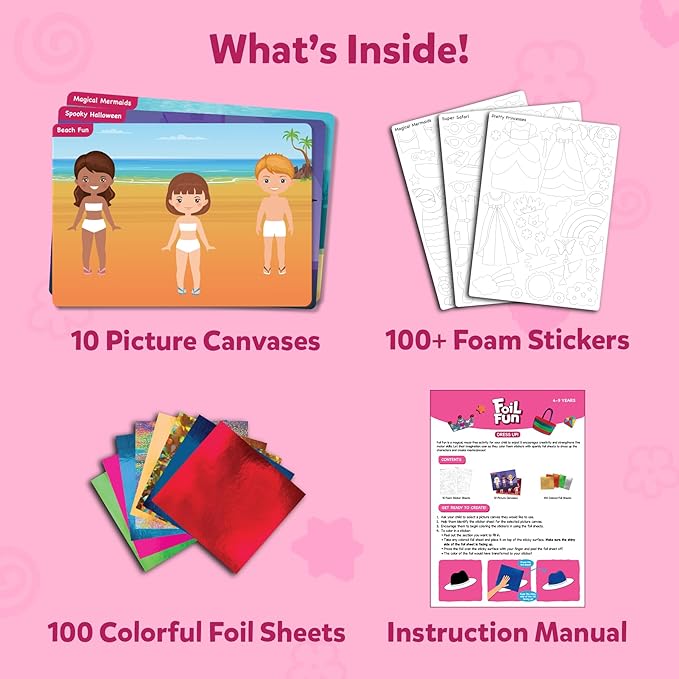 skillmatics foil fun - dress up, no mess art for kids, craft kits & supplies, diy creative activity, travel toys, gifts for girls & boys ages 4, 5, 6, 7, 8, 9, travel toys