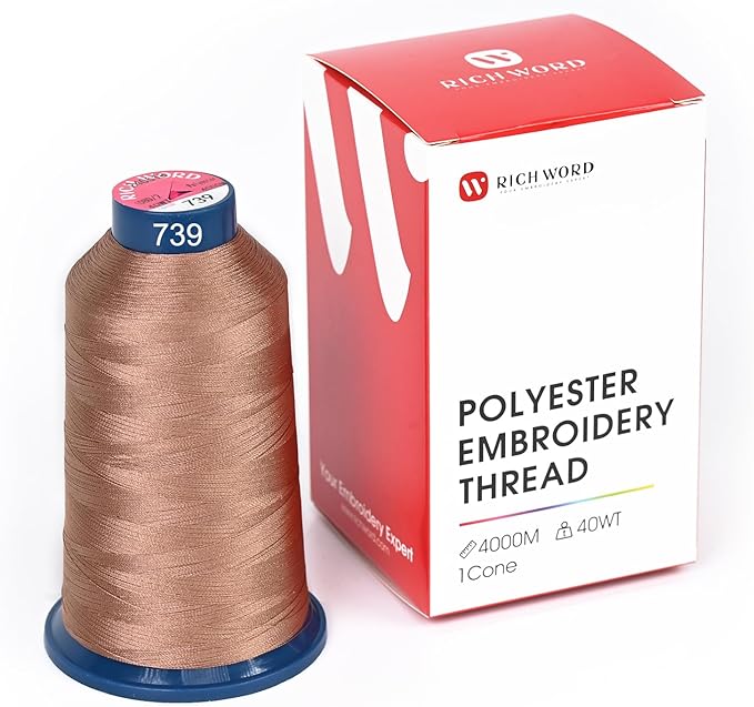 Poolin Embroidery Machine Thread Richword Selected Brown 4000M 40WT Polyester Embroidery Thread – Smooth, Strong Single Spool for Home & Commercial Machines 0739