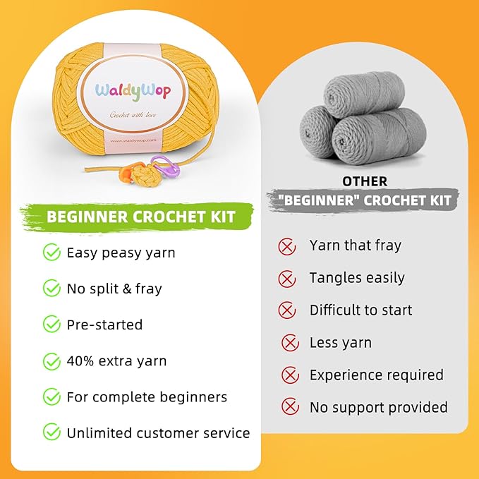 WaldyWop Crochet Kit for Beginners: 2 PCS Easy Complete Knitting Kit with Step by Step Video & Written Tutorials, Soft Yarns (Extra 40%), Hook - Birthday Gift Set for Women (Chicken Nuggets)