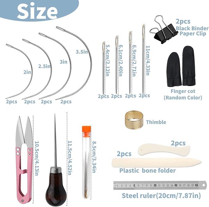 33 Pcs Book Binding Kits 4 Pcs Bone Folder Paper Creaser Paper Folding Tool Book Binding Supplies with Bookbinding Needle, Waxed Thread, Steel Ruler, Awl for Bookbinding, Paper Card Crafts