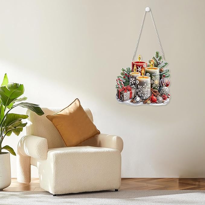 MOGTAA Christmas Diamond Art Hanging Kits for Adults Kids, Christmas Candle Diamond Art Suncatchers, 5D Special Shape Diamond Painting Window Pendant Kit for Home Garden Wall Decor
