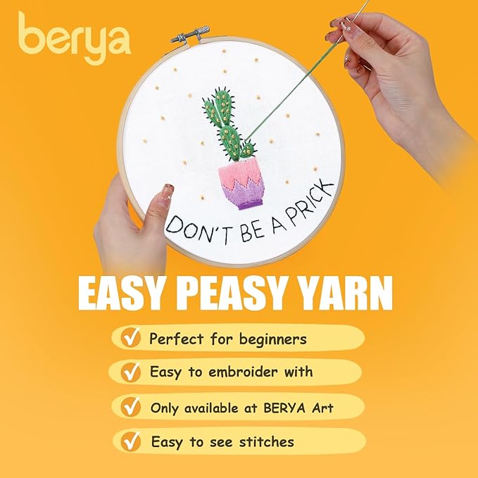 BERYA Cactus Embroidery Kit Including Video Step by Step Instructions Embroidery Hoop,Color Threads and Embroidery Scissors for Beginners-Handmade Needlepoint Kits for Adults
