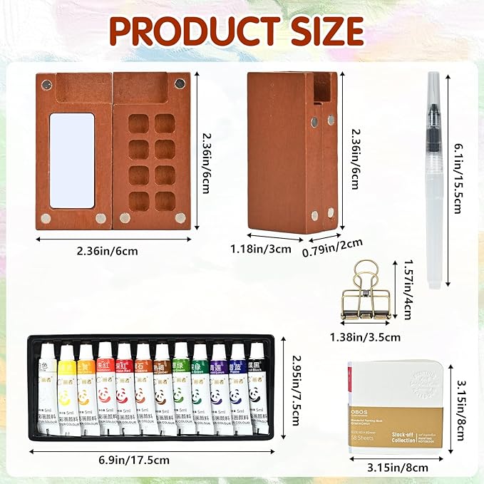 Mini Watercolor Paint Set,Portable mini Travel Watercolor kit, Pocket Watercolor Set with Paint,Art Supplies, for Artists, Amateur Hobbyists and Painting Lovers(12 Colors 8Grids)