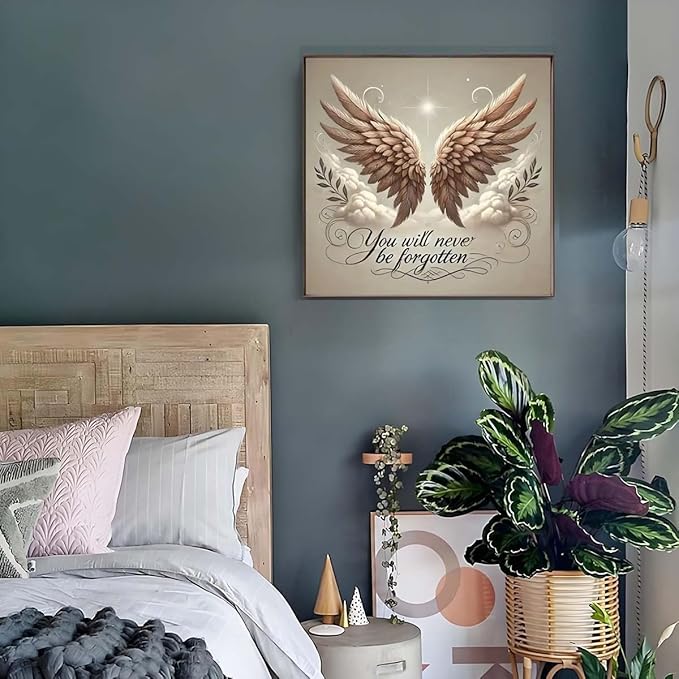 GEMFAMILY Angel Wings 5D Diamond Painting Kits for Adults,Diamond Art Kits for You Will Neve be Forgotten, DIY Round Full Diamond Dots Painting and Craft Gifts for Home Wall Decoration 13.8×13.8Inch