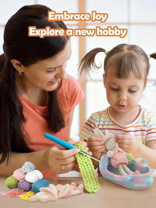 Lmrbelec Crochet Kit for Beginners, Crochet Animals Kit for Kids Adults, Rabbit Cradle Knitting Kit with Soft Yarn, Crochet Hook & Step-by-Step Video Tutorials, Crafts & Gift for Teen Girls