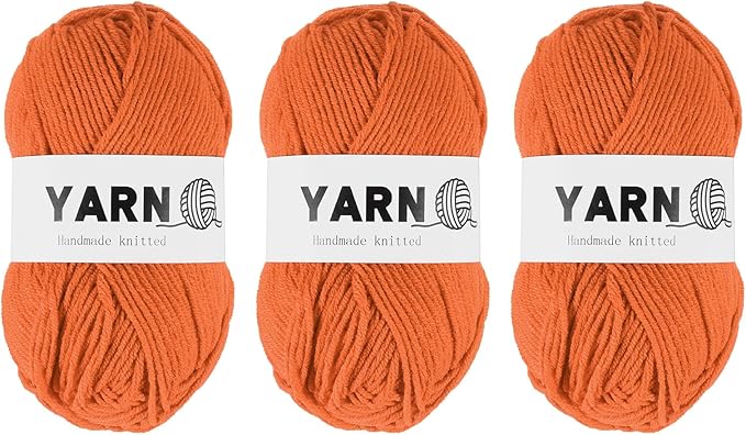 3Pcs Dark Orange Acrylic Yarn 400 Yard 4 Ply Soft Crochet Yarns Sport Weight Yarn,[for DIY Crocheting Knitting Craft Blankets Hats]-150g