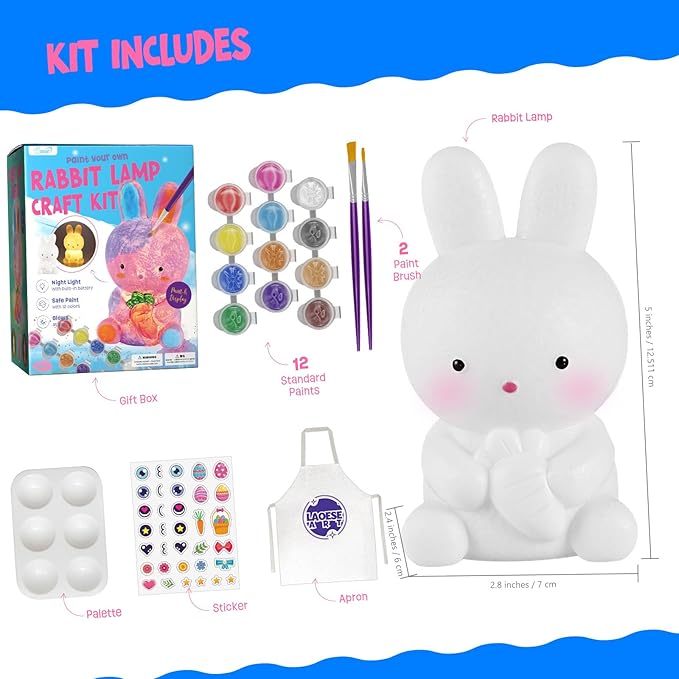 laoese paint your own bunny lamp kit, art supplies painting kits for kids, arts and crafts for kids ages 8-12, bunny toys girls boys halloween birthday christmas gifts ages 3 4 5 6 7 8 9 10 11 12+