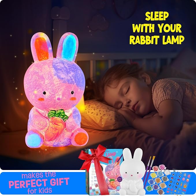 laoese paint your own bunny lamp kit, art supplies painting kits for kids, arts and crafts for kids ages 8-12, bunny toys girls boys halloween birthday christmas gifts ages 3 4 5 6 7 8 9 10 11 12+