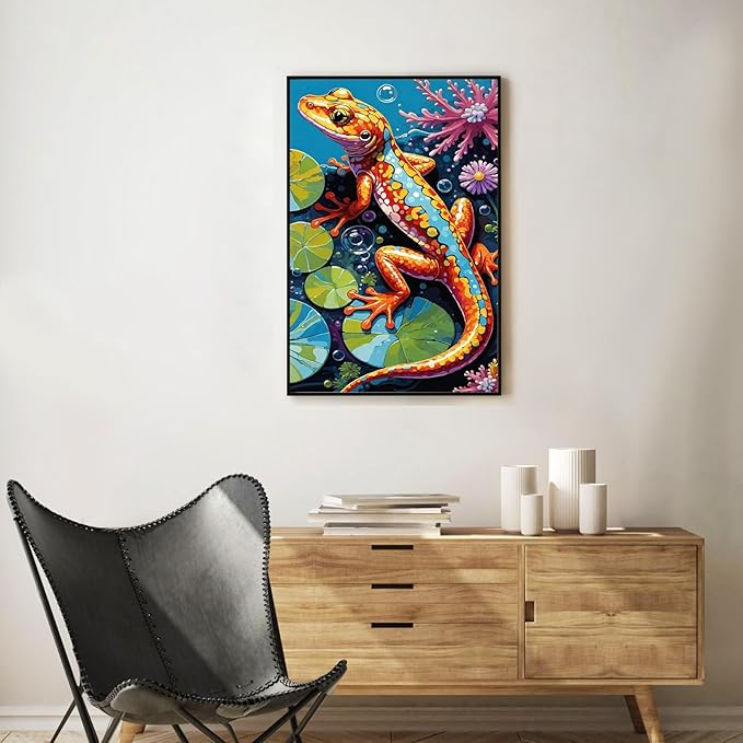 Framed Paint by Numbers Kit for Adults Beginner Animal, Adult Paint by Number Kits on Canvas Framed Chameleon, DIY Acrylic Oil Painting by Numbers with Frame, Perfect for Home Decor 8 X 12 Inch