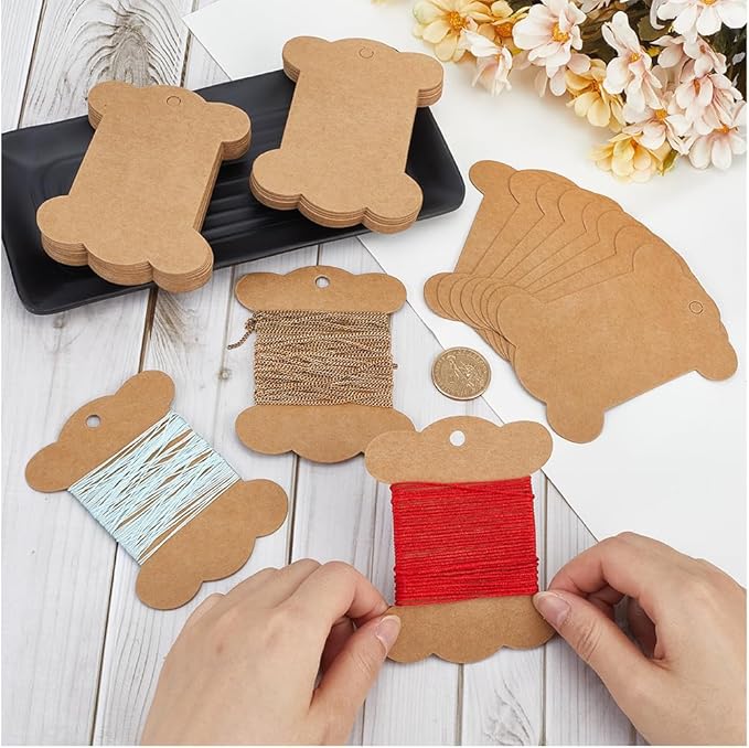 SUNNYCLUE 80Pcs Embroidery Thread Cardboard Bobbins Floss Bobbin Holder Kraft Paper Spool Camel Thick Cardboard Ribbon Storage Thread Wrapping Cards for Thread Cross Stitch Craft DIY Sewing Storage