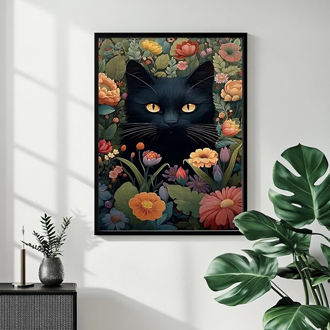Cat Paint by Numbers for Adult, Cat Paint by Numbers Kit for Adults Beginners, DIY Flower Acrylic Painting on Canvas for Home Wall Art Decor 16x20 Inch
