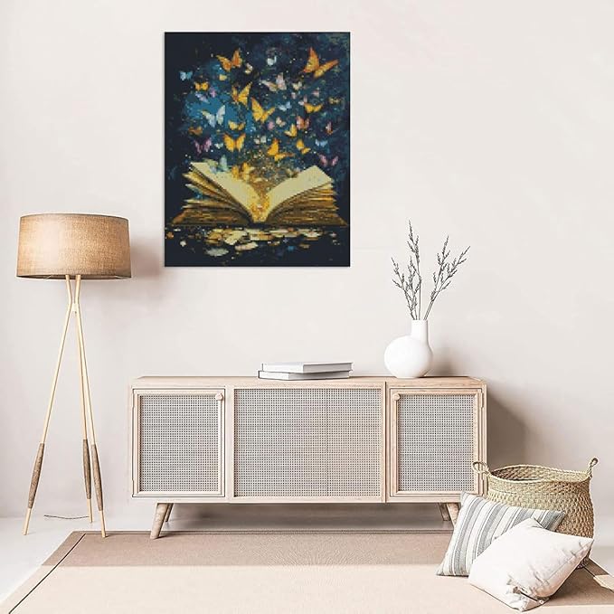 MYBISYMQQ Flower Stamped Cross Stitch Kits, DIY Book Cross Stitch Ornament Kits for Adults Beginners, Counted Embroidery Needlepoint Kits Home Decor 15.7x11.8 inch