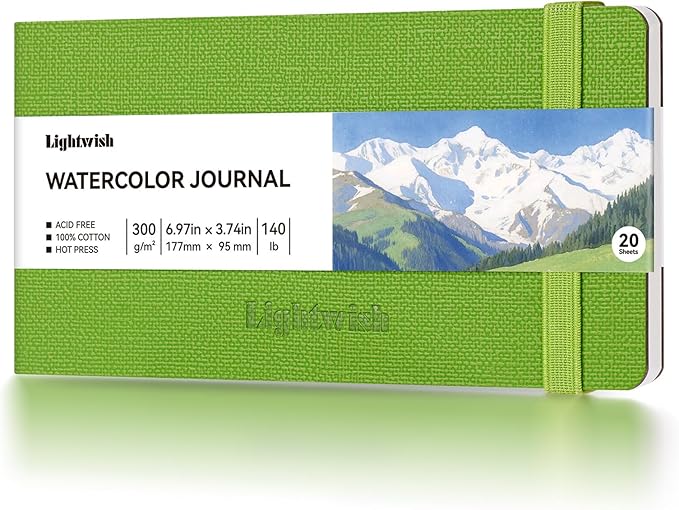 Watercolor Journal - 100% Cotton Hot Press Paper | 20 Sheets 40 Pages | 300GSM (140lb) | PU Leather Cover Watercolor Sketch Books for Artists Painting,Mixed Media 7.0 in x 3.7 in