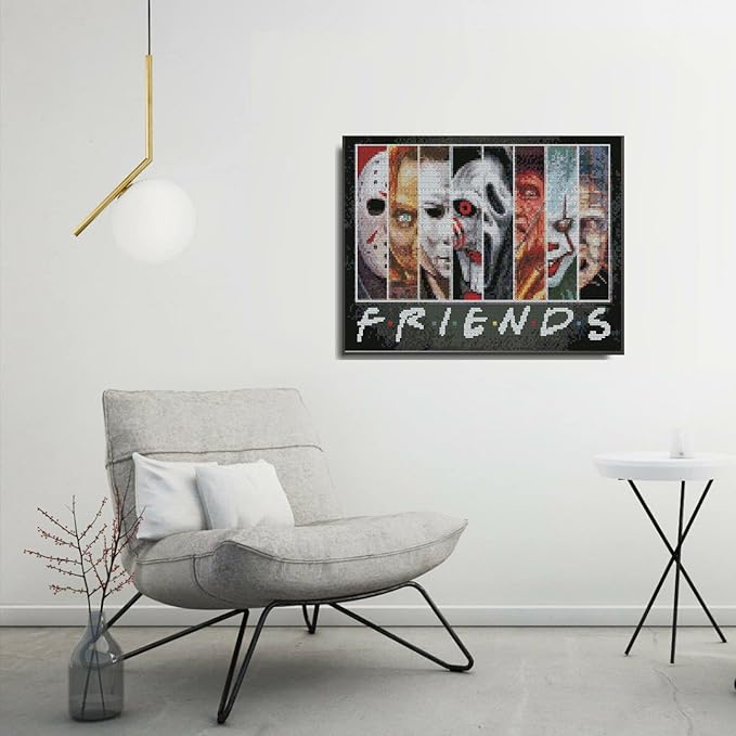 Halloween Cross Stitch Stamped Kits for Adults Beginners-Horror Embroidery Friends Counted Cross Stitch Kits Patterns for Beginners 11 CT Dimensions Embroidery Kits Arts Craft Kits Home Decor