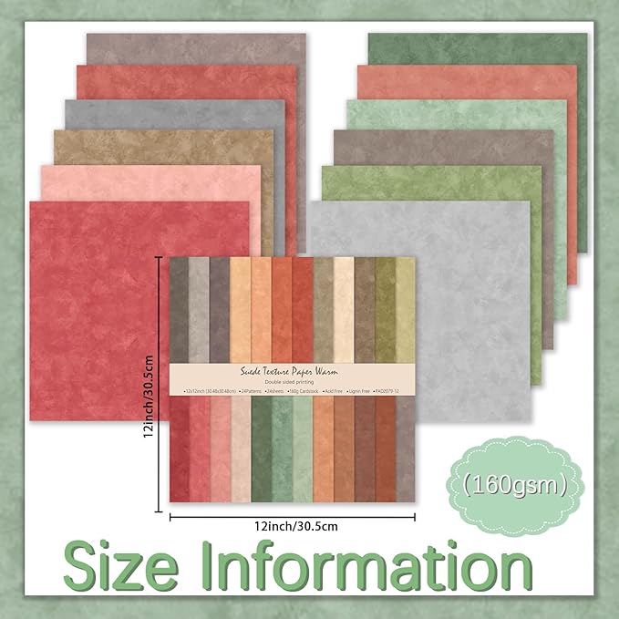 24 Sheets Scrapbook Paper 12" Double-Sided Photo Backdrop Patterned Craft Paper 160gsm for Junk Journals Greeting Cards Album Decoration(Boho Design A)