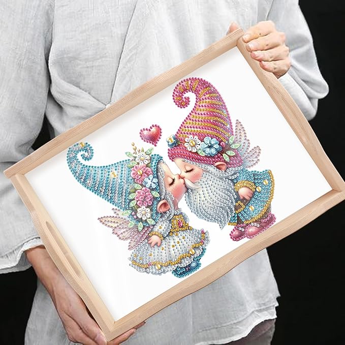 DIY Diamond Art Tray with Handle Diamond Art Painting Plate Creative Design Handmade Wooden Tray Mosaic Making Kits by Number Kits Diamond Art for Coffee Living Room Home Organizer (Nice Kiss)
