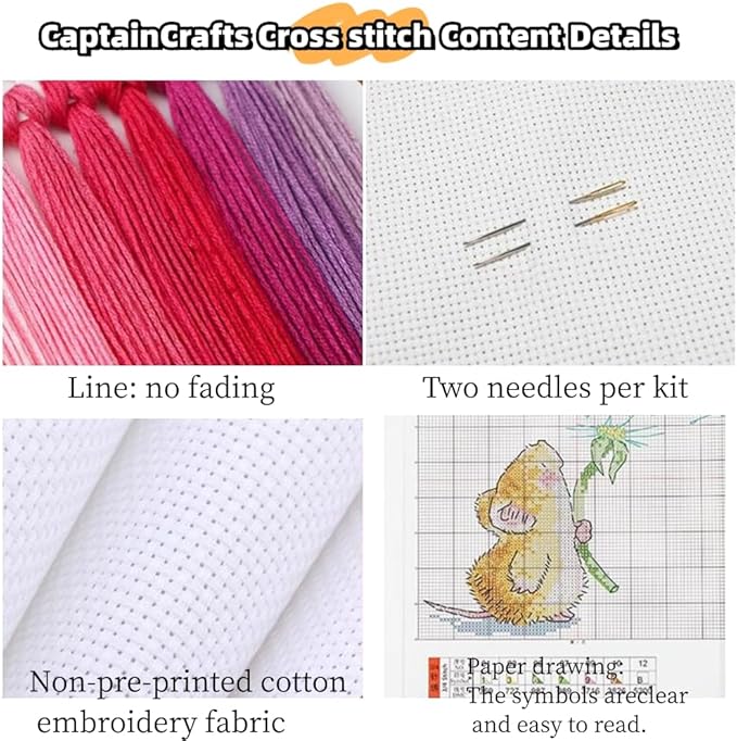 CaptainCrafts Cross Stitch Kits, New Counted Kit Unprinted 14CT Fabric Cross Stitching DIY Art DMC Needlecrafts Embroidery Kit for Adults Beginner (White, Monstera deliciosa)