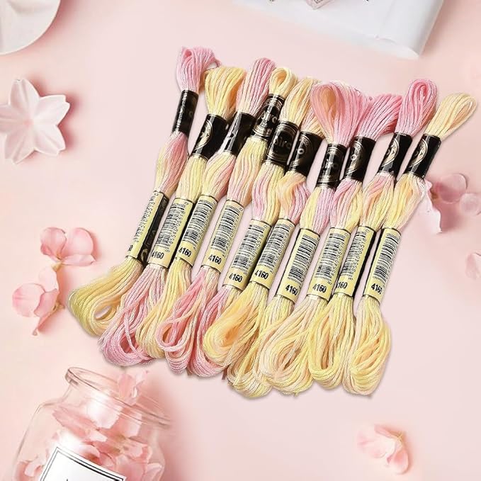 10 Skeins 6 Strands Yellow Cross Stitch Thread Variegated Gradient Embroidery Floss Needlepoint Friendship Bracelet String Yarn Threads Bulk for Hand Sewing Bracelets Needlecraft Stitching