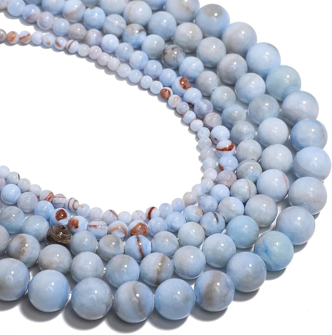 Stone Beads, 45pcs Blue Aquamarine Gemstone, 8mm Round Loose Beads for Jewelry Making, Bracelets, with Bag, String & Card