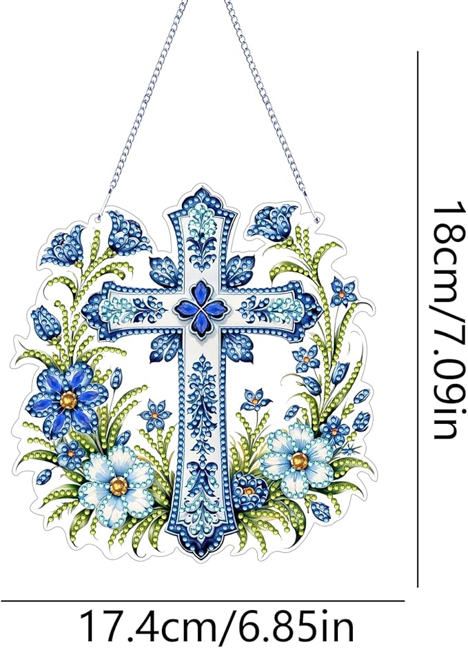 ARPADAMO Hanging Diamonds Art kit for Adult,DIY Cross Flowers Pendant Diamonds Painting Art Kit, 7.0x6.8 inch Acrylic Diamonds Painting Board Kit Ornament, Special Crystal Diamond Hanging Ornament