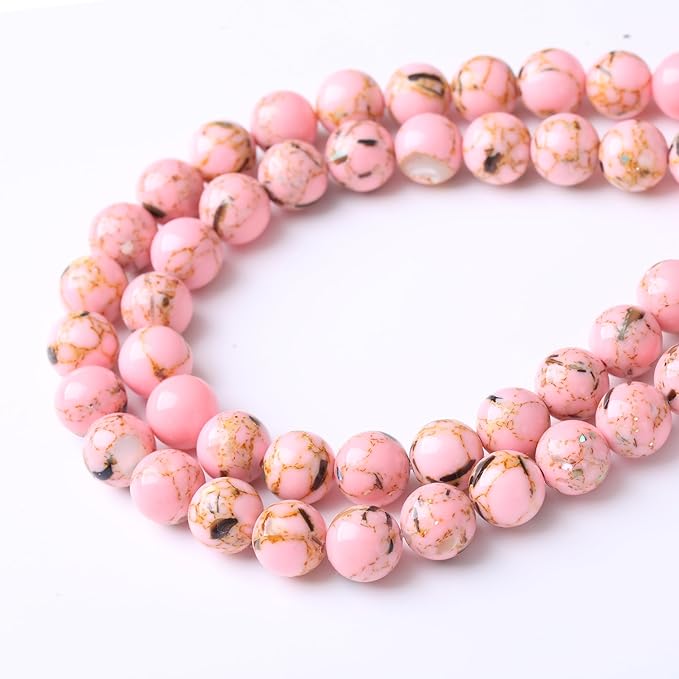 Pink Shell Turquoise Stone Beads Jewelry Making Gemstone Round Crystal Bracelet Necklace 1 Strand 15.5inch 35PCS 10MM