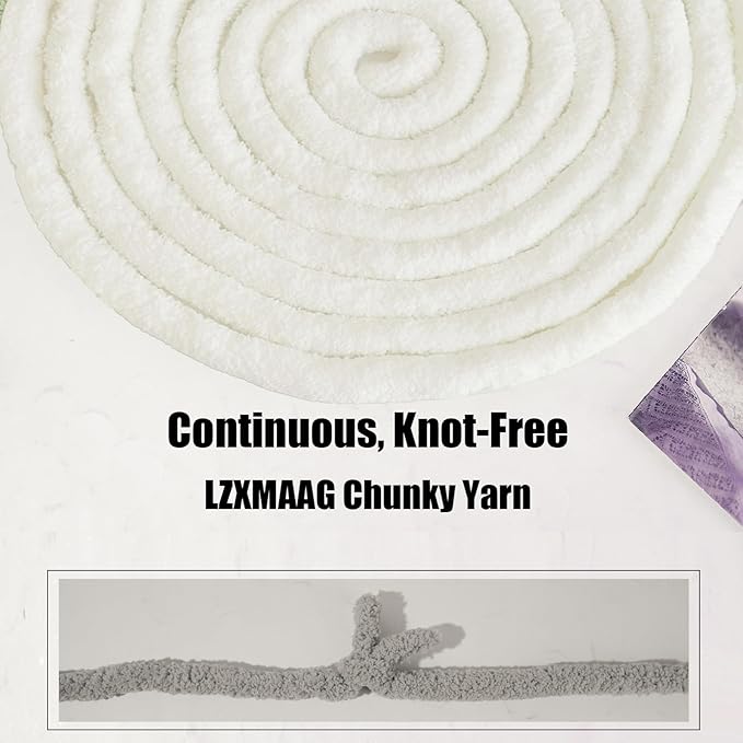 Chunky Yarn for Hand Knitting and Blankets – Super Soft Jumbo Chenille Yarn Pack for Crocheting, Bulky DIY Projects, 8 Skeins(Cream)