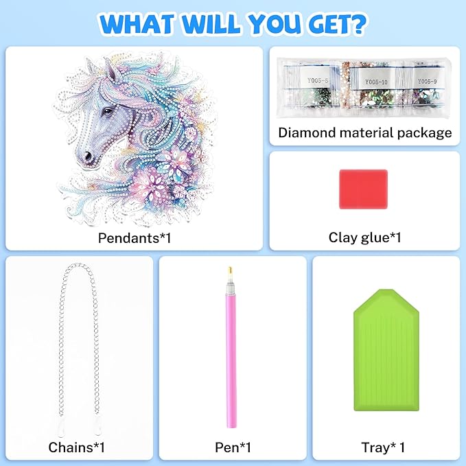 Bowetile Horse Diamond Art Hanging Kits for Adults, 5D Special Shape Diamond Painting Flowers Pendant Kits, Animal Gem Art Suncatchers Painting Window Ornament for Home Garden Wall Decor